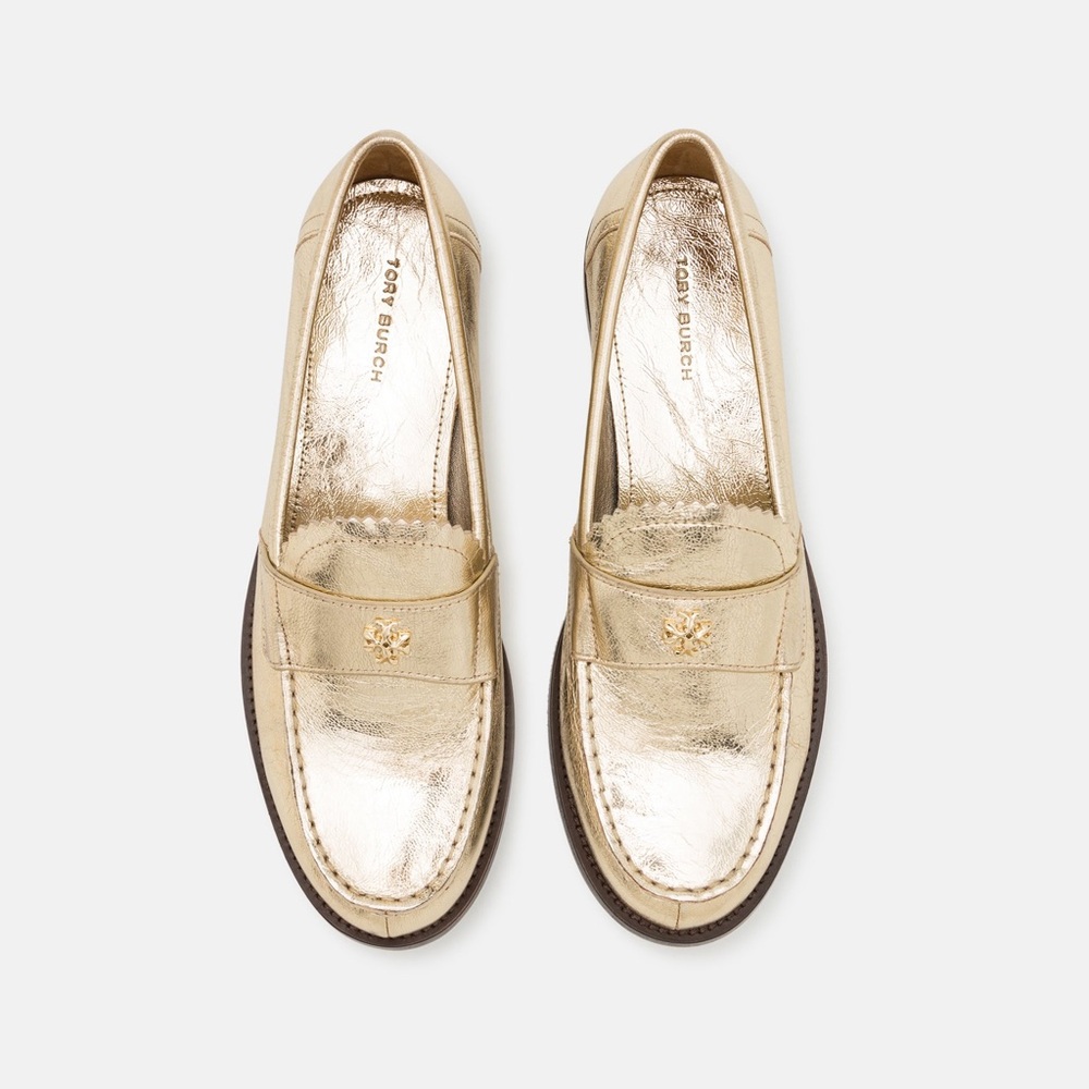 NWT Tory Burch Women’s Metallic Gold Classic Loafers, Color Spark Gold Platinum - Picture 3 of 16